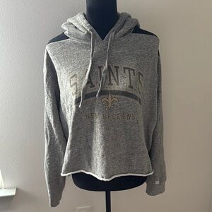 Tailgate New Orleans Saints gray hoodie rolled hem cropped Sz XL